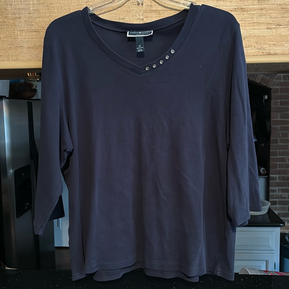 Karen Scott Woman long sleeve navy blue tee